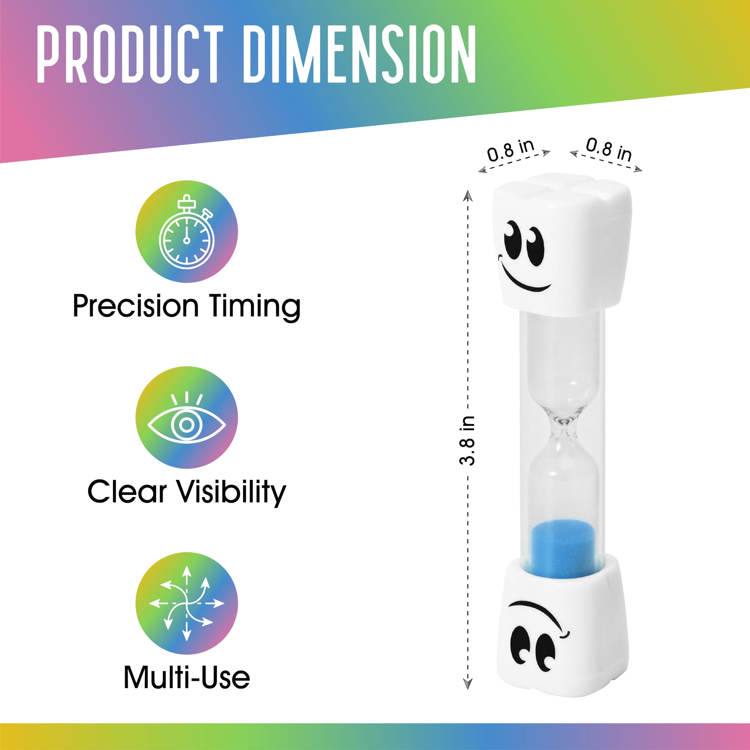 Teaherfav 2 Minute Toothbrush Sand Timer For Kids -Set Of 4 Small Blue, Pink, Yellow And Green Smiley Hour Glass